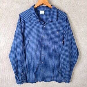 Columbia Shirt Mens XXL Blue Gingham Plaid Flannel Button Down Outdoor‎ Cotton